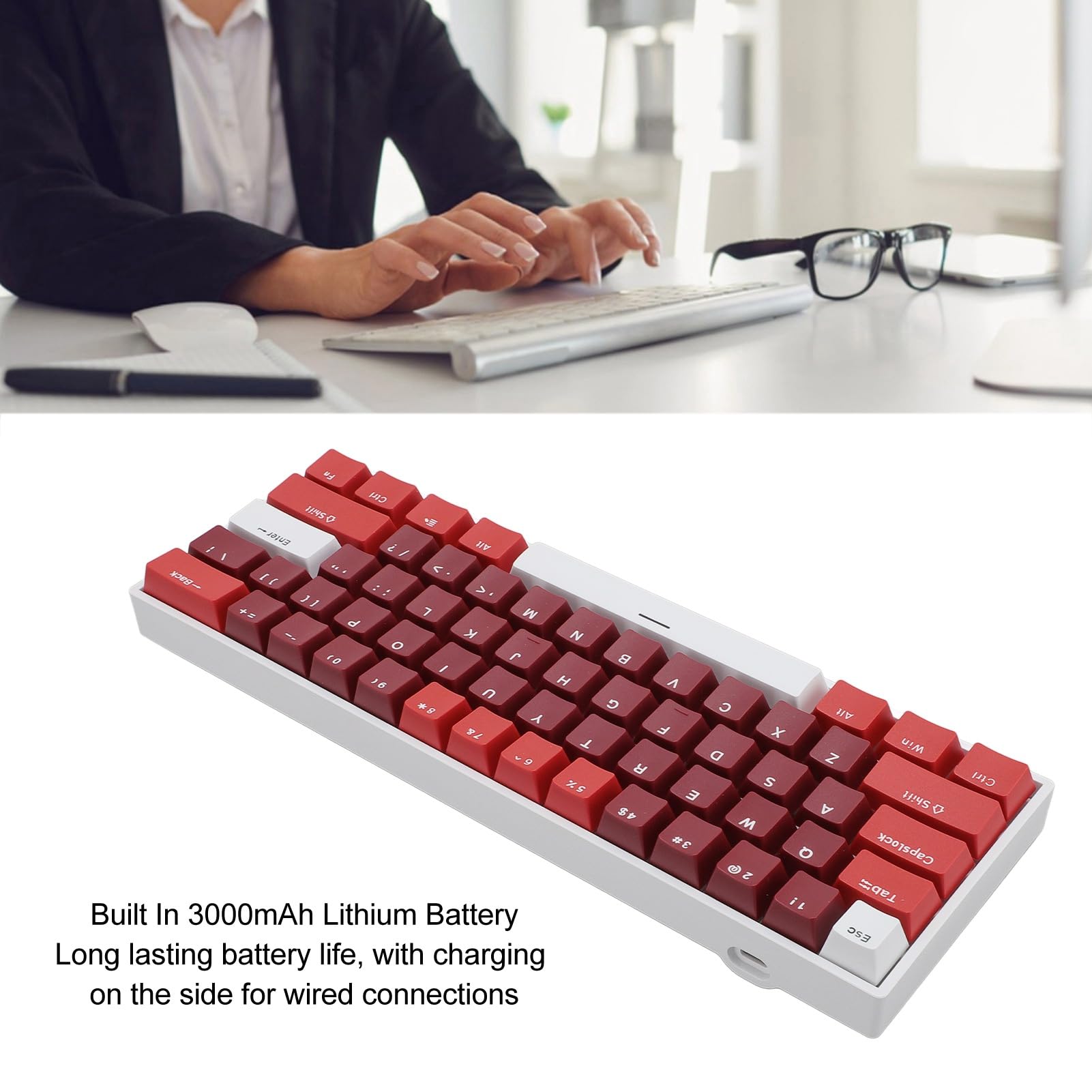 Tosuny 61-Key Wireless Mechanical Gaming Keyboard with RGB Backlit, Bluetooth/Wired Dual Mode, Red Switches, Anti-Ghosting - Compatible with Windows, Android, iOS - Perfect for Esports, Office Work & Mobile Gaming