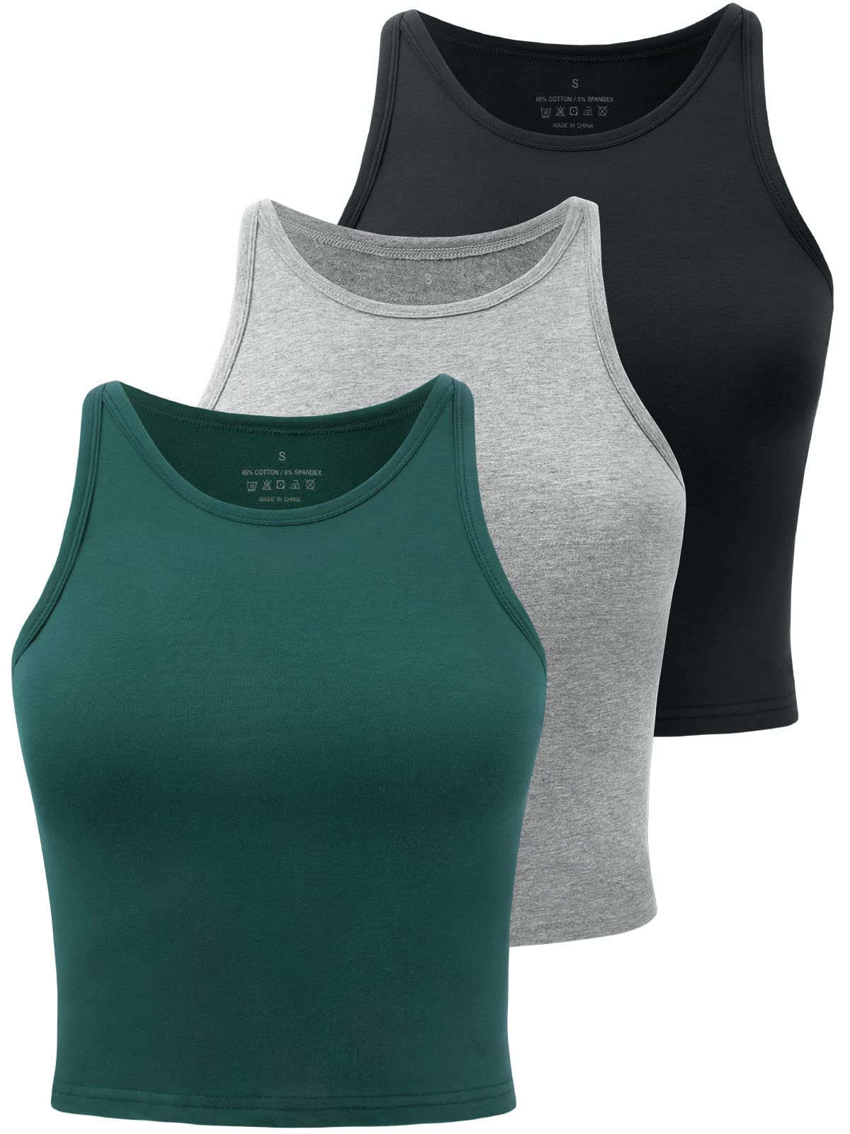Yeawinta Women's High Neck Crop Tops - 3 Pack Athletic Workout Tank Tops for Gym, Yoga & Running | Breathable Summer Fitness Shirts