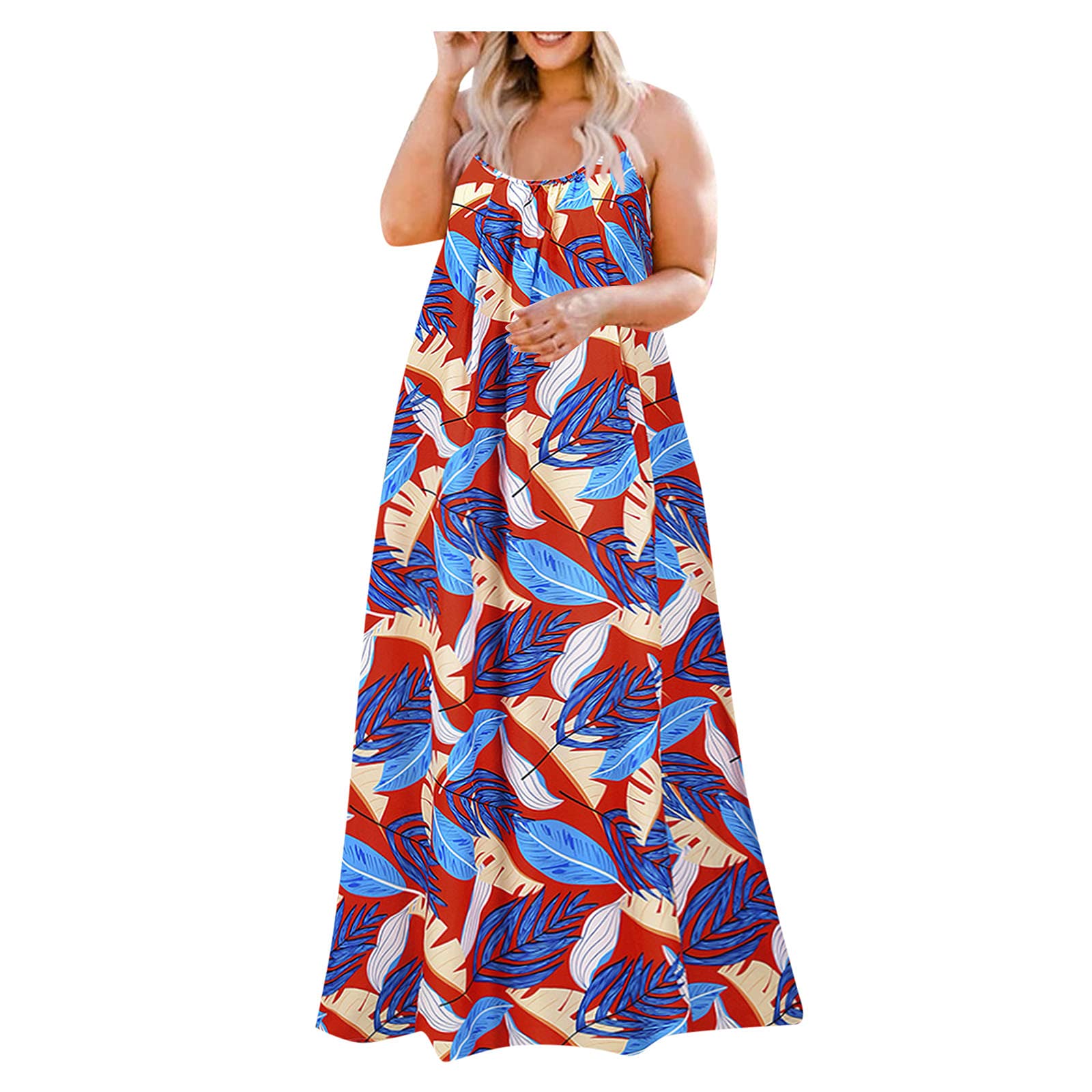 Boho Floral Maxi Dress for Women - Sleeveless Sexy Plus Size Summer Long Dress - Loose Beach Party Sundress for Casual Wear, Vacations & Outdoor Events