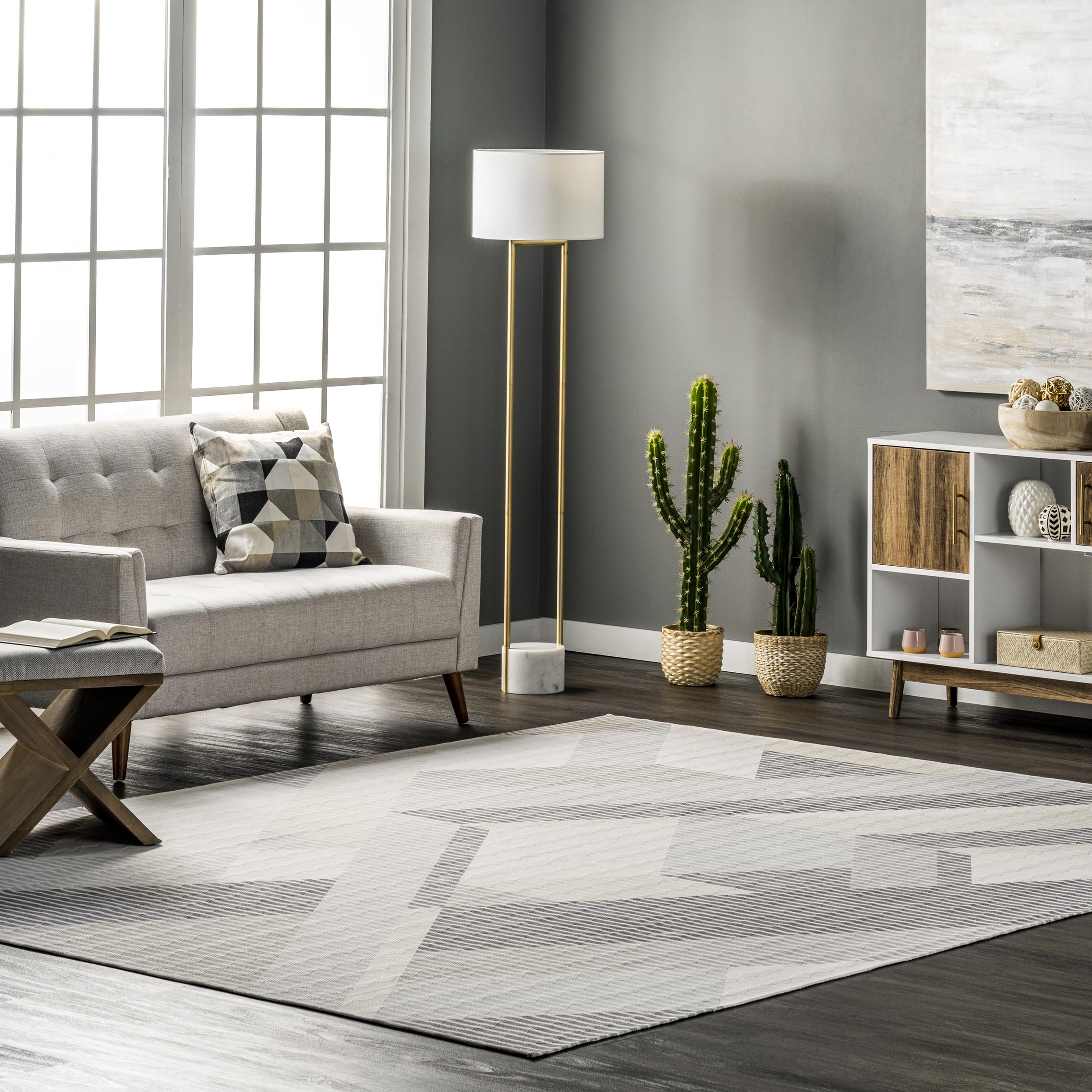 nuLOOM Alesha Modern Striped Washable Area Rug 8' x 10' Beige - Perfect for Living Room, Bedroom & Home Decor