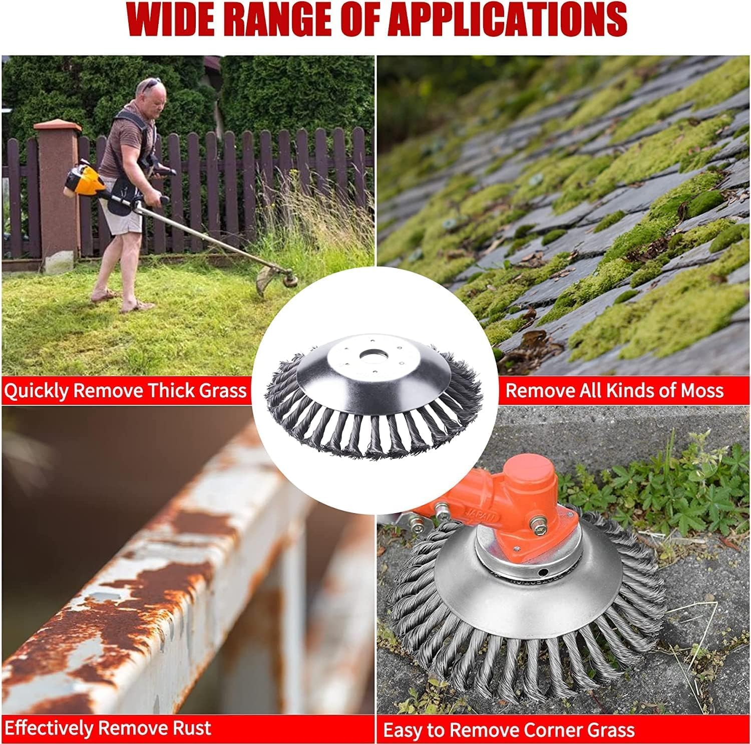 8 Inch Steel Wire Cutter Trimmer Head - Durable Unbreakable Lawn Mower Replacement Blade for Weed Eater - Rust Removal & Cleaning Brush Tool - Perfect for Yard Maintenance & Garden Weed Control