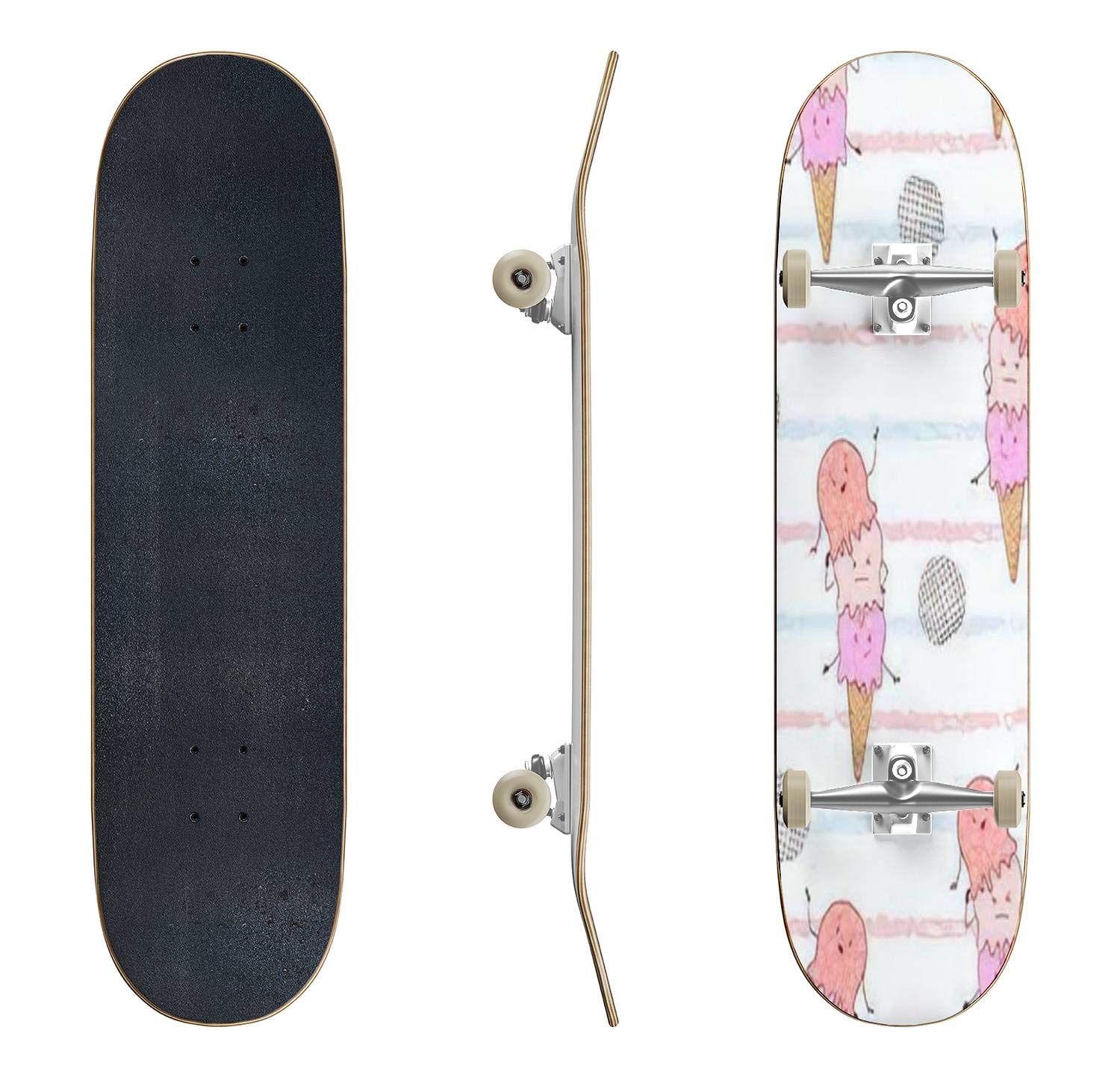 EFTOWEL Skateboards - Cute Cartoon Ice Cream Pattern Longboard for Beginners & Professionals | Classic Concave Design, Durable for Extreme Sports | Perfect Teen Gift & Summer Skateboarding Accessory