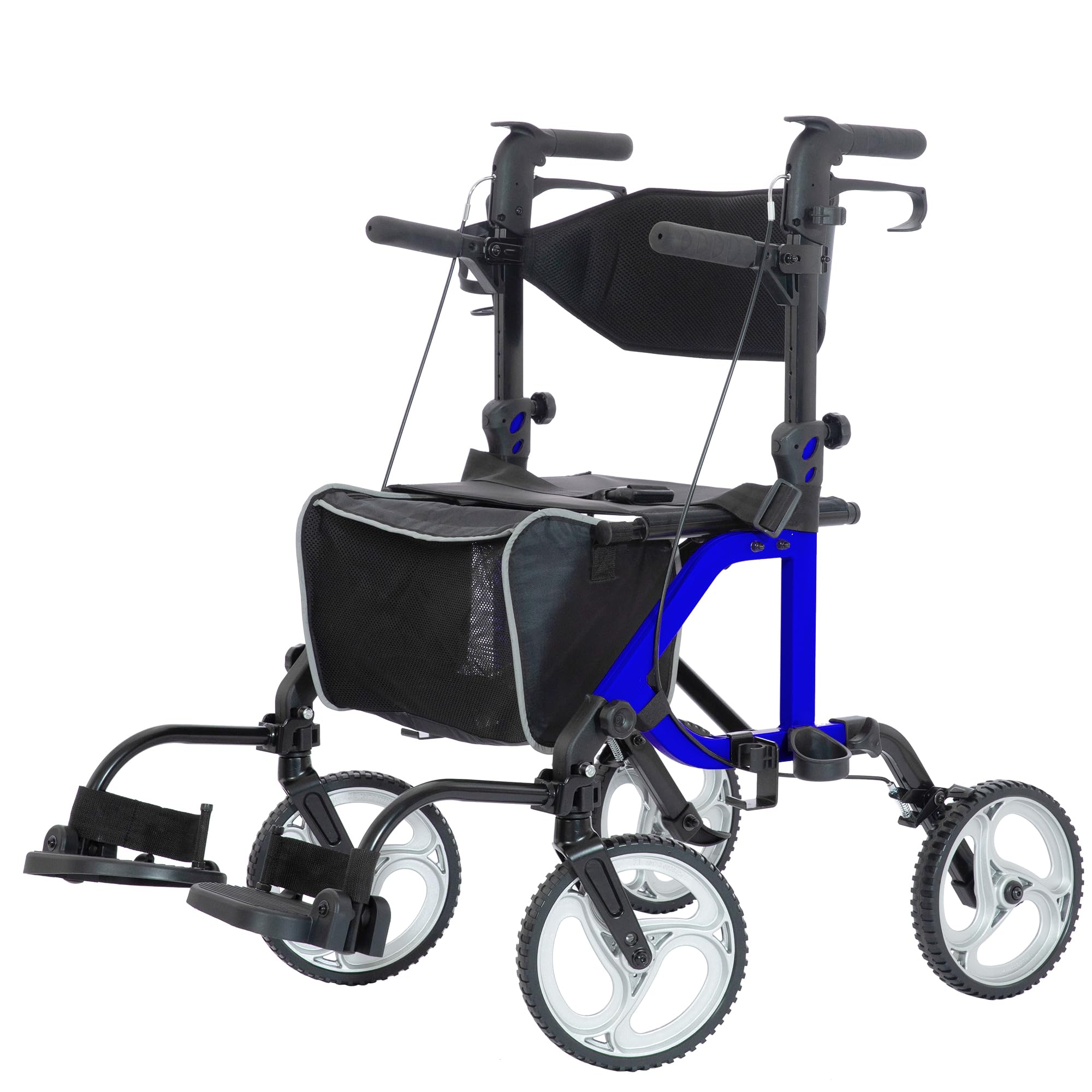 ELENKER 2 in 1 Rollator Walker & Transport Chair - Folding Wheelchair with 10
