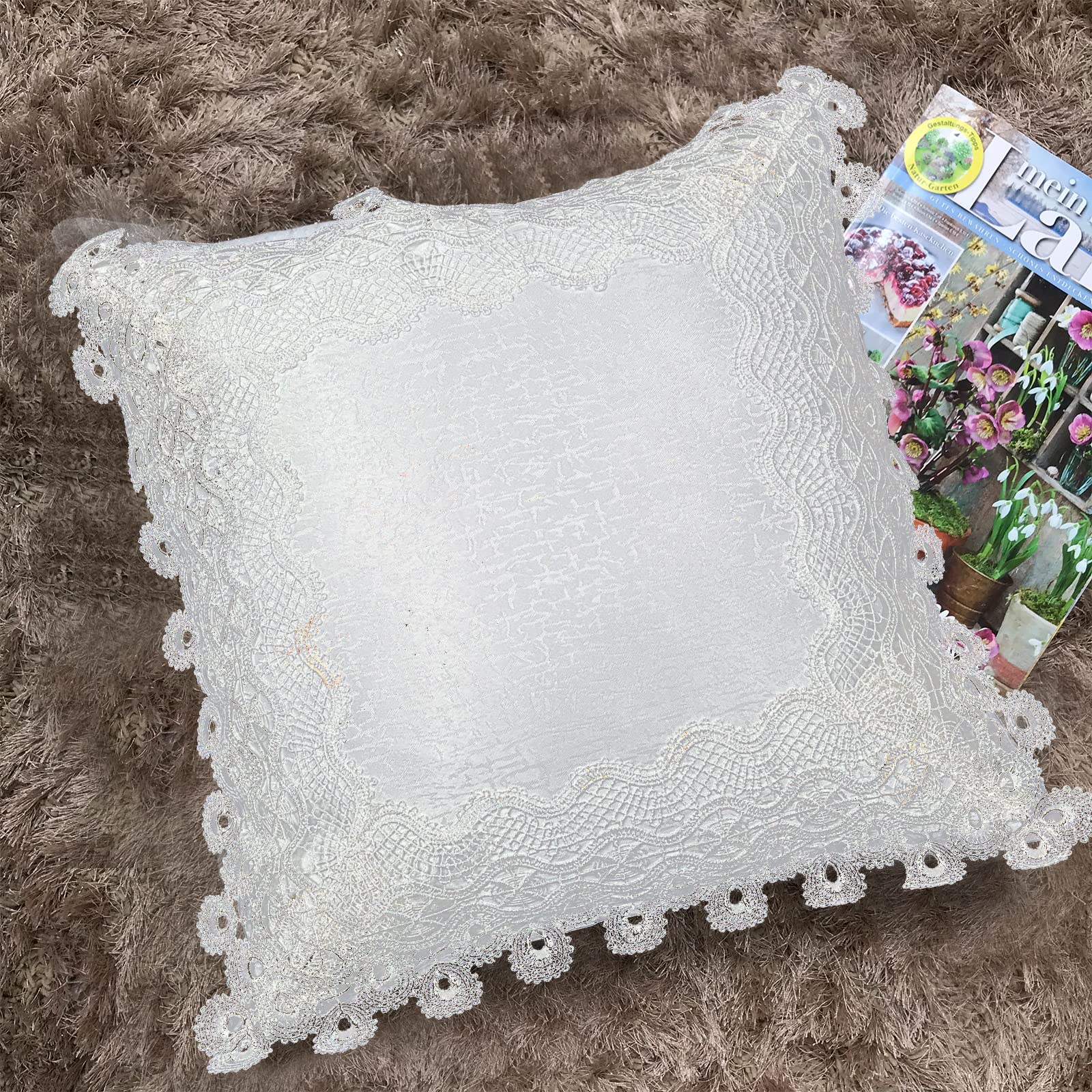 18x18 Inch White Lace Throw Pillow Covers Set of 2 - Soft Farmhouse Decor with Exquisite Embroidery for Living Room, Bed, Couch & Sofa | Cozy Home Accent for Relaxation & Stylish Interior Design