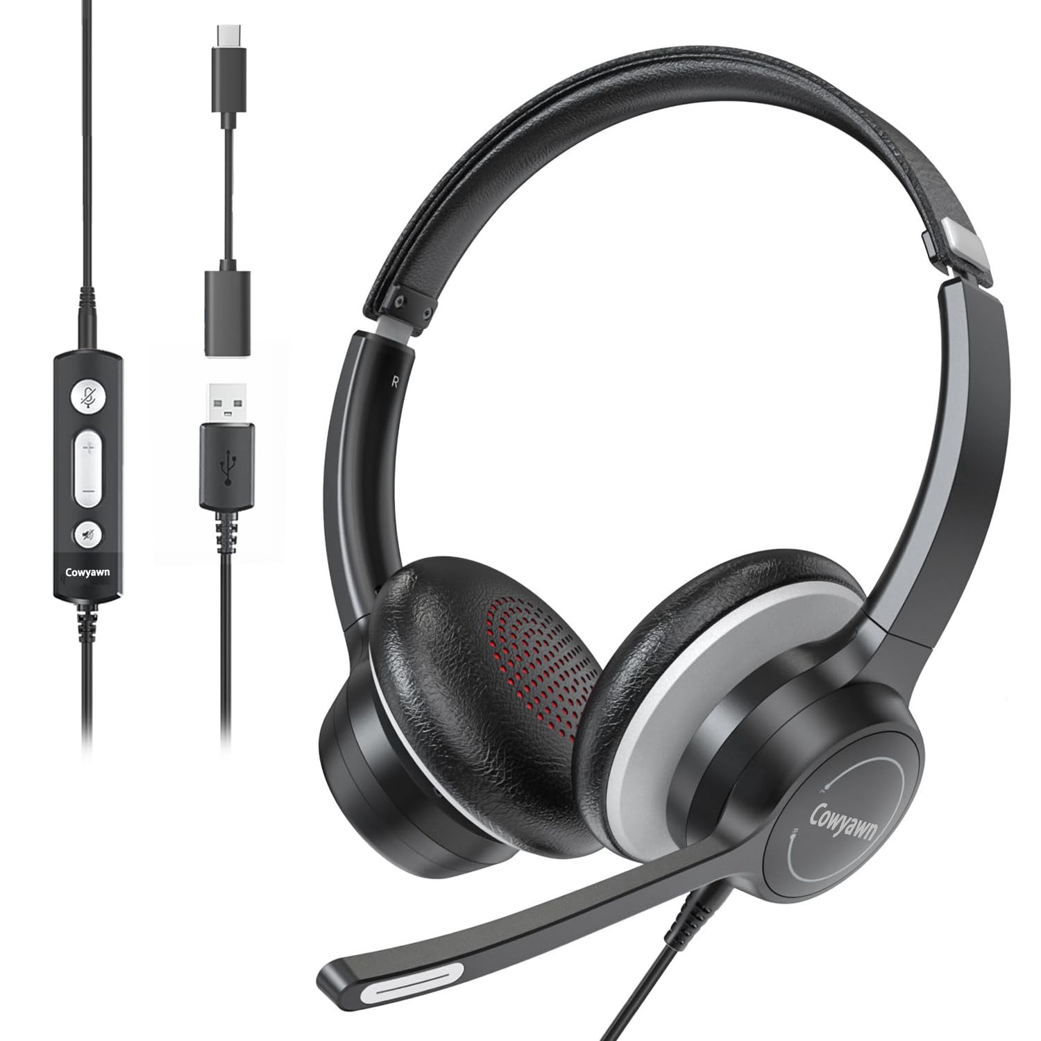 Noise Cancelling USB Headset with Microphone for PC & Laptop - Wired Computer Headset with In-Line Controls, USB-A/USB-C Compatible for Work, Home Office, Call Center, Gaming & Online Meetings