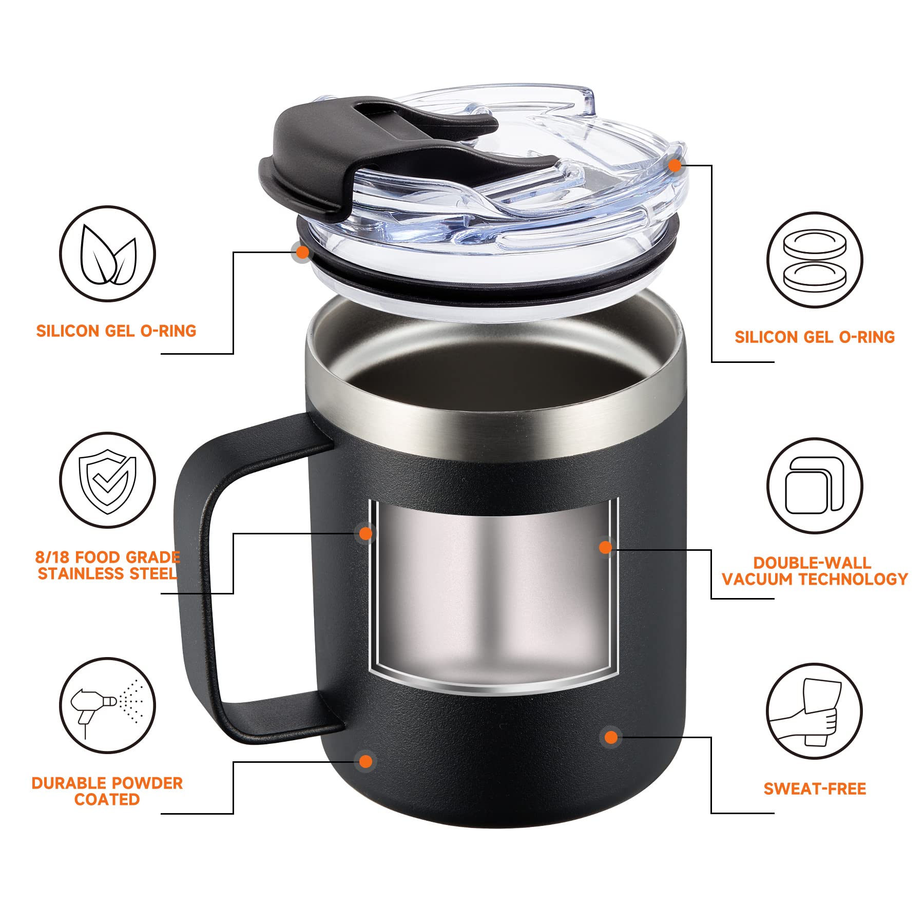 ALOUFEA 12oz Stainless Steel Vacuum Insulated Coffee Mug with Handle & Flip Lid - Double Wall Travel Tumbler for Hot/Cold Drinks - Perfect for Office, Commuting, Camping & Outdoor Activities (Red)