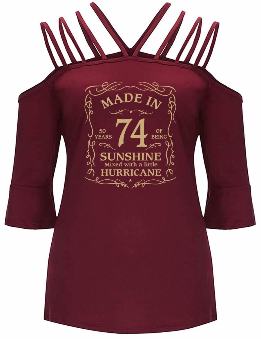 72 Printed 50th Birthday Women's Casual Off-The-Shoulder T-Shirt with Ruffle Sleeves - Perfect for Birthday Parties, Girls Night Out & Summer Vacations