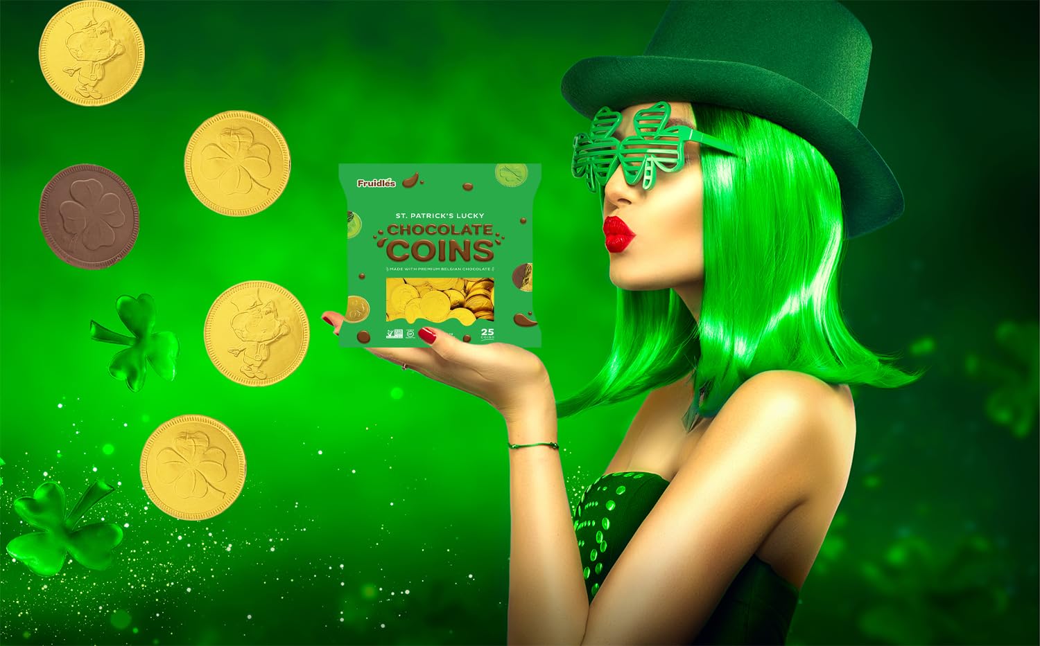 St. Patrick's Day 25 Gold Shamrock Chocolate Coins - Belgian Milk Chocolate Clover Coins in Foil Wrapping, Nut-Free (25-Pack) - Perfect for Party Favors, Classroom Treats & Holiday Celebrations