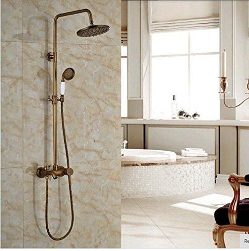 Vintage Brass Single Lever Shower Faucet with Hand Shower Mixer - Exposed Antique Brass Bath Shower Unit for Modern & Classic Bathrooms | Perfect for Master Baths, Guest Bathrooms & Spa-Like Showers