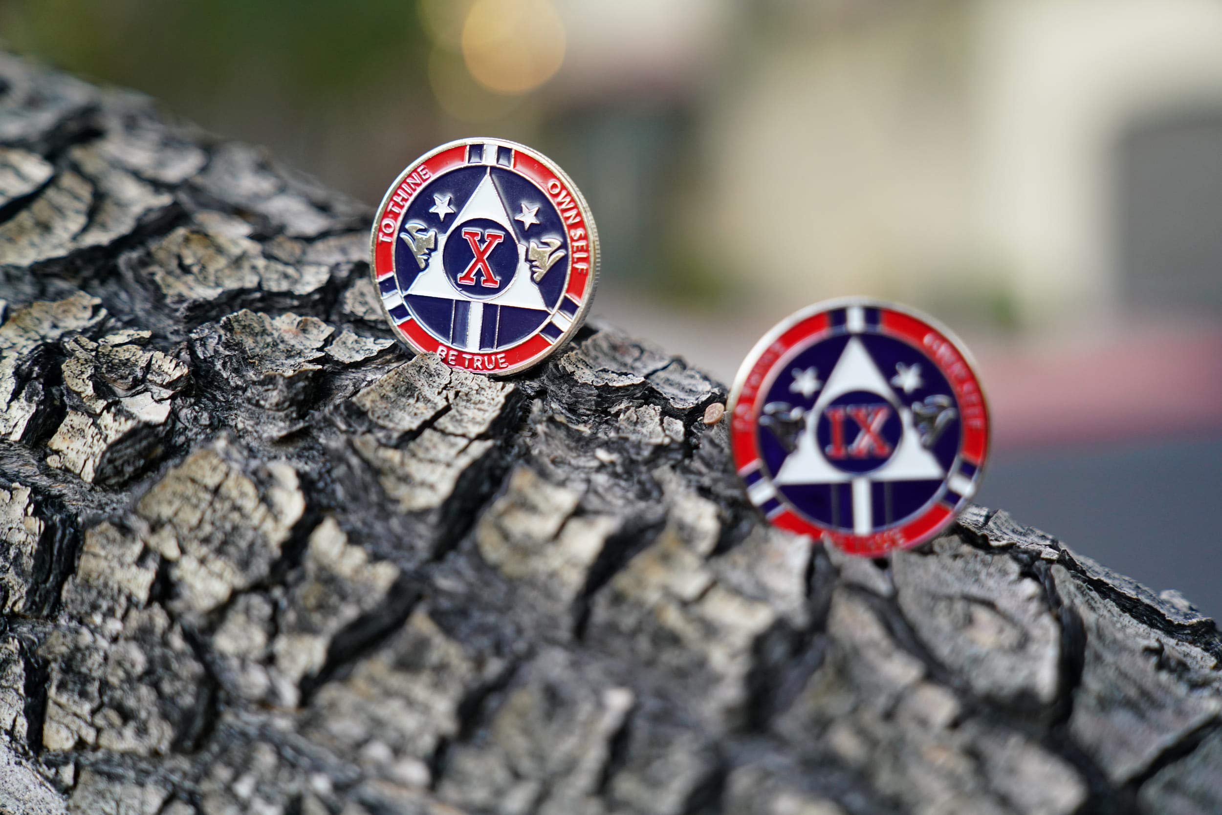 Red and Blue Double Patriot Yearly AA Medallion with Coin Capsule - Alcoholics Anonymous 1-50 Years Sobriety Chip | Perfect for AA Meetings, Recovery Milestones & 12-Step Programs | MyRecoveryStore