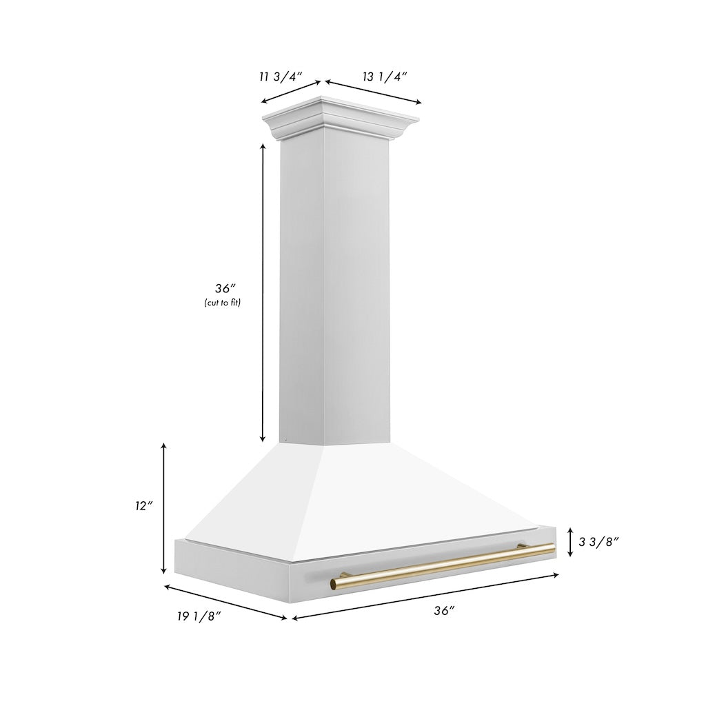 ZLINE KB4STZ WM G Autograph Edition Convertible Stainless Steel Range Hood - White Matte Shell with Polished Gold Accents - Professional Kitchen Ventilation for Modern Homes