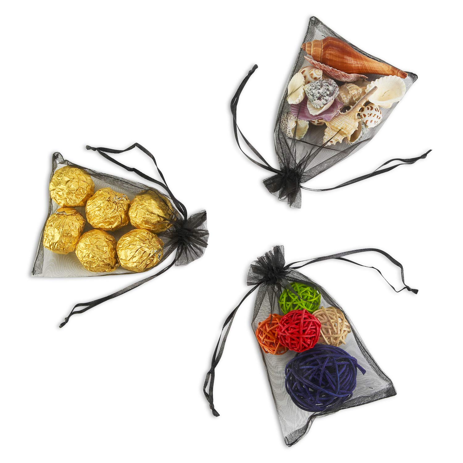 Hopttreely 100PCS 4x6 Inch (10x15cm) Black Organza Drawstring Gift Bags - Elegant Wedding Party Favor Pouches, Jewelry Bags for Christmas, Birthday & Special Occasions | Perfect for Wedding Favors, Bridal Showers, Baby Showers & Holiday Gifting
