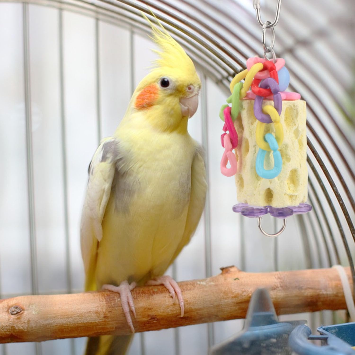 Wontee Bird Chewing Toys - Natural Beak Grinding Stone with Calcium for Parakeets, Budgies, Cockatiels, Conures & Senegal Parrots - Healthy Bird Treats for Beak Care (Random Color) - Perfect for Cage Enrichment & Playtime