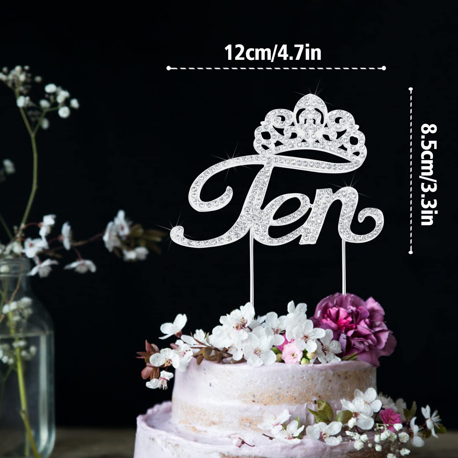 LINGTEER 10th Birthday Cake Topper with Crown - Silver Rhinestone Bling Decor | Happy 10th Birthday Party Supplies | Perfect for Milestone Celebrations, Cake Decorations & Gift Ideas