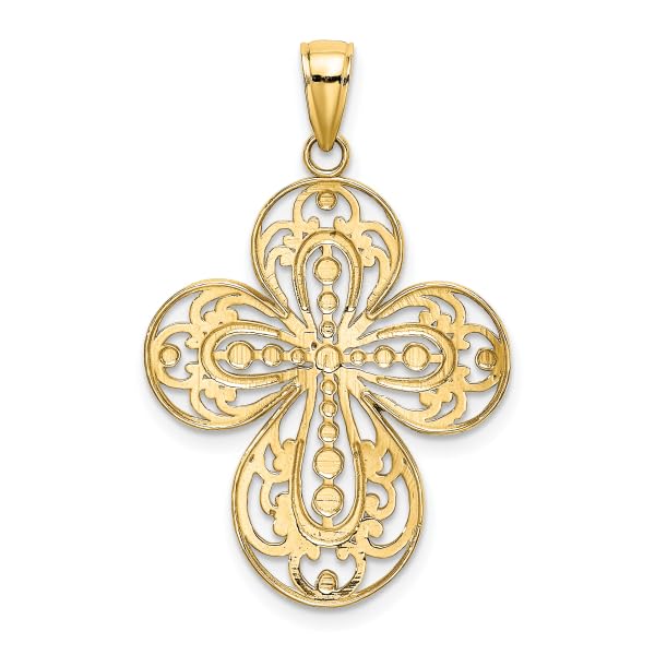 14K Solid Yellow Gold Antique Filigree Cross Pendant Necklace - Religious Jesus Christ Charm Jewelry for Women - Perfect for Baptism, First Communion & Church Occasions