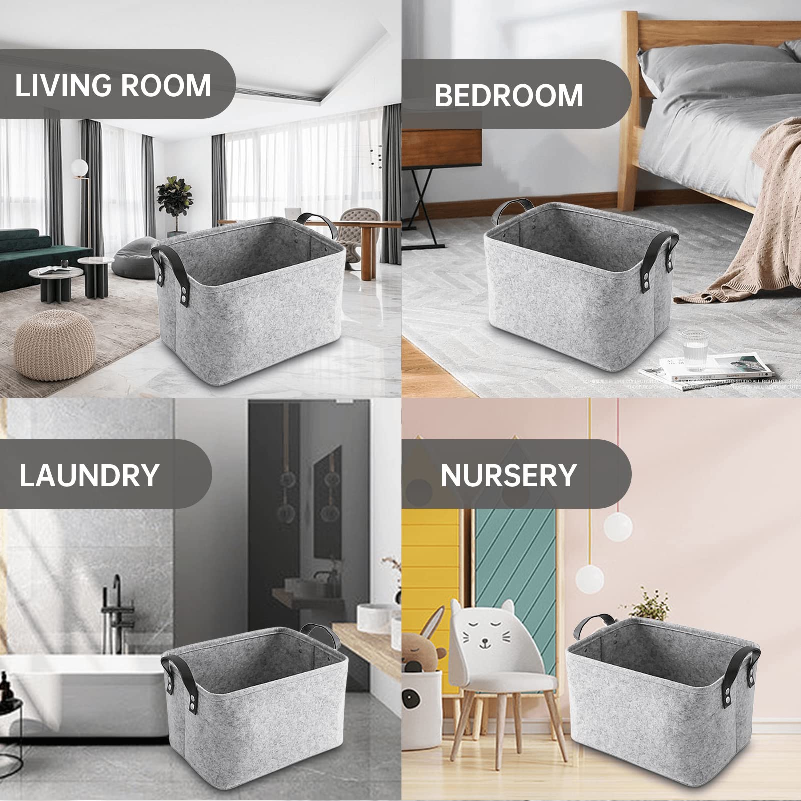 Foldable Laundry Basket with Leather Handles - Extra Large Heavy Duty Felt Hamper for Clothes, Toys & Home Organization | Perfect for Laundry Room, Bedroom, Dorm & Closet Storage