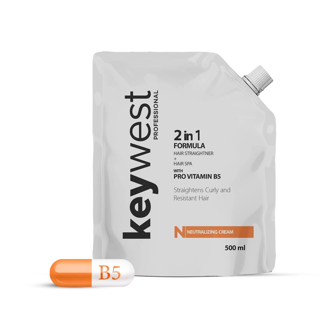 Keywest Professional Hair Neutralizing Cream - 500ml | 2in1 Formula Hair Straightener & Hair Spa Treatment with Vitamin B5 | Smooths Curly & Resistant Hair | Salon-Quality Results for Home Use