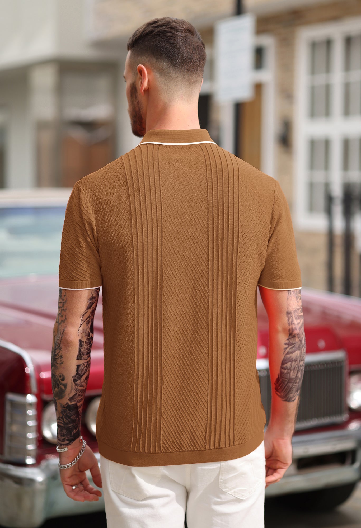 Men's Textured Cardigan Sweater - Short Sleeve Lapel Collar Button Up Knitwear for Casual Wear & Office Outfits