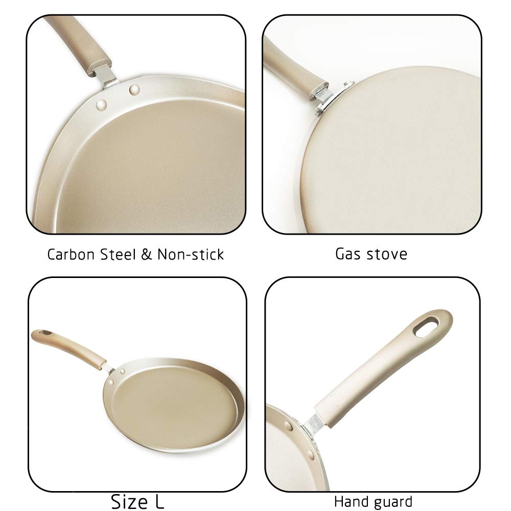 Nonstick Carbon Steel Crepe Pan - 8 Inch Induction Compatible Pancake & Omelette Skillet with Accessories - Perfect for Making Crepes, Pancakes, Burritos, Tacos, Tortillas & Omelets - Ideal for Breakfast, Brunch & Family Cooking
