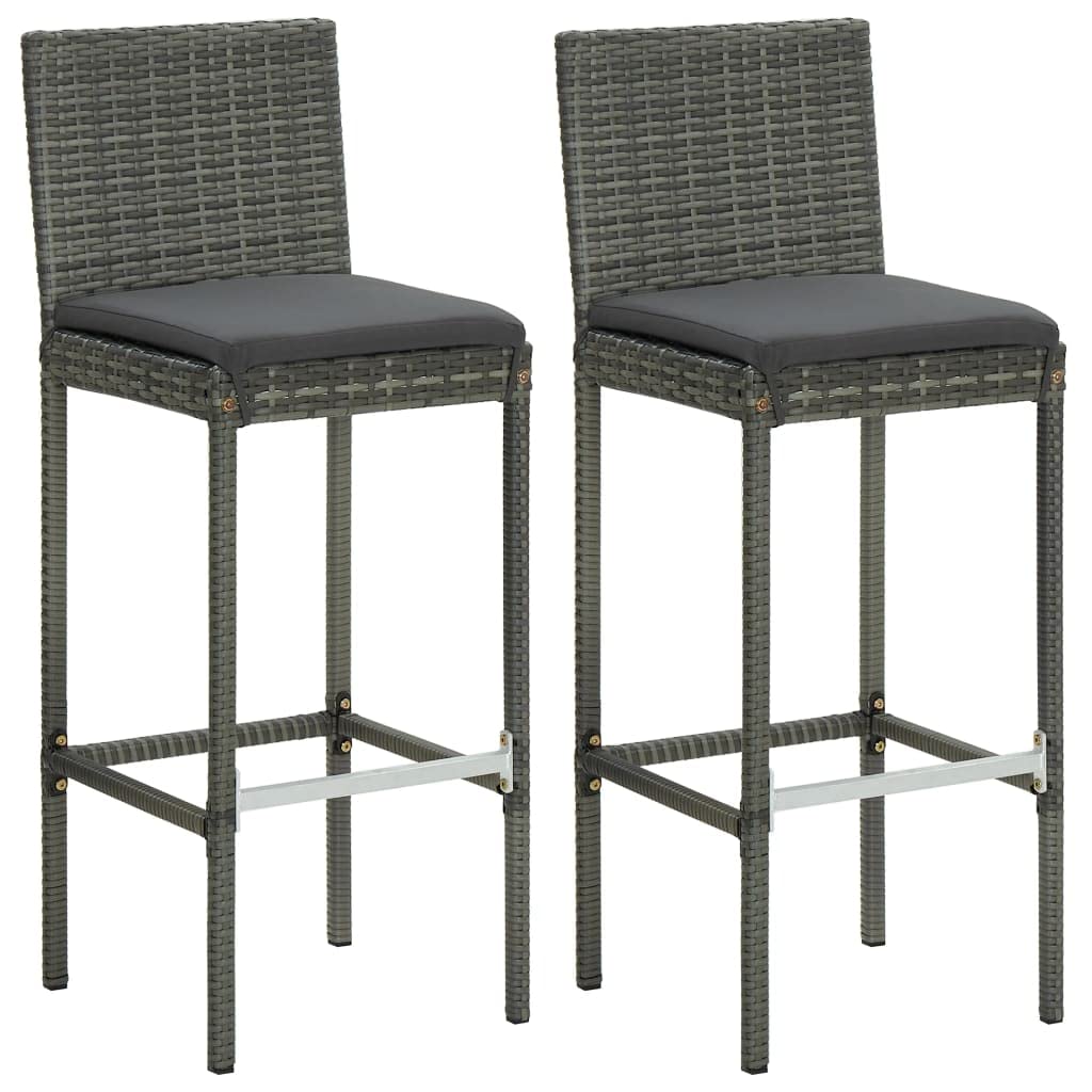 vidaXL 3-Piece Patio Bar Set with Cushions - Gray Poly Rattan Outdoor Bistro Furniture for Garden, Balcony, Backyard & Terrace - Perfect for Dining, Lounging & Entertaining Guests