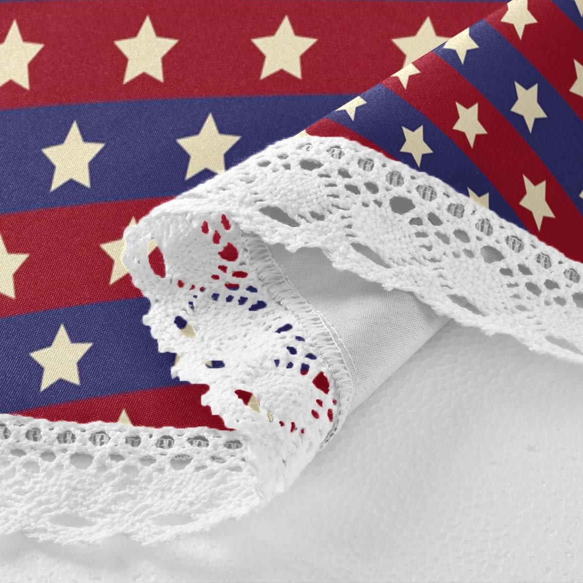 Qilmy Patriotic Star Round Spillproof Macrame Lace Tablecloth - 60 Inch Waterproof Kitchen Dining Table Cover for Home Decor | Perfect for 4th of July, Thanksgiving & Holiday Parties