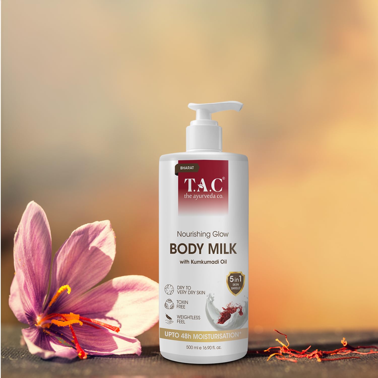 TAC Nourishing Glow Body Milk with Kumkumadi Oil - Ayurvedic Moisturizer for Dry Skin | Hydrating & Brightening Body Lotion for Daily Skincare Routine