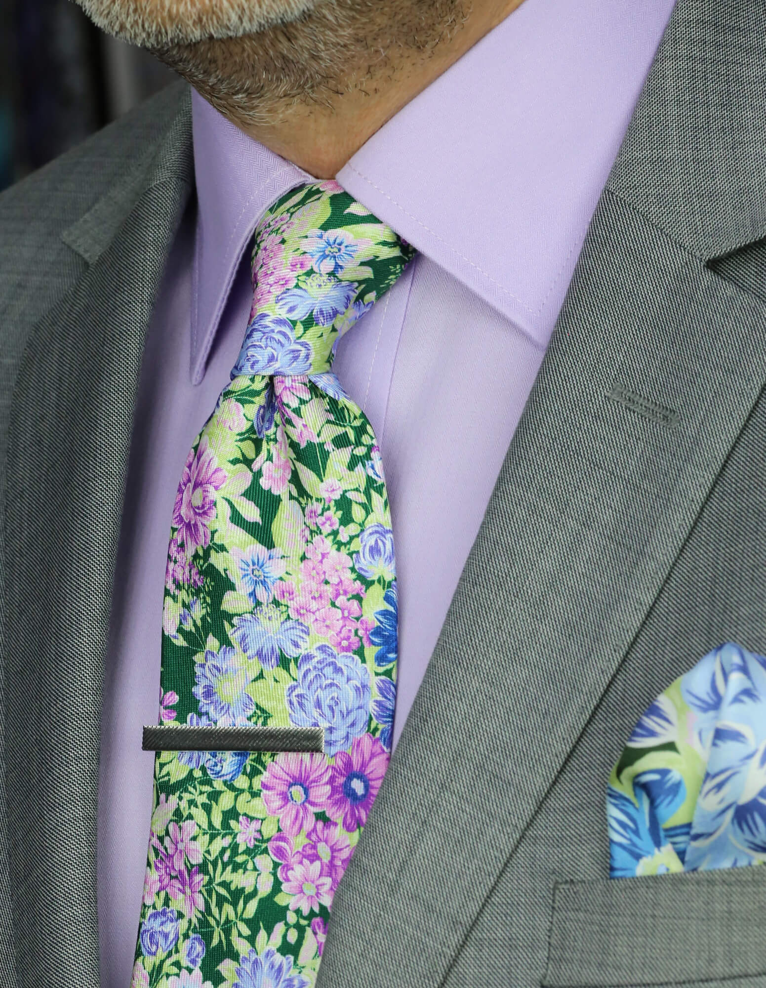 DÉCLIC Rayleigh Floral Tie - Green Silk Necktie for Men | Perfect for Weddings, Business Meetings & Formal Events