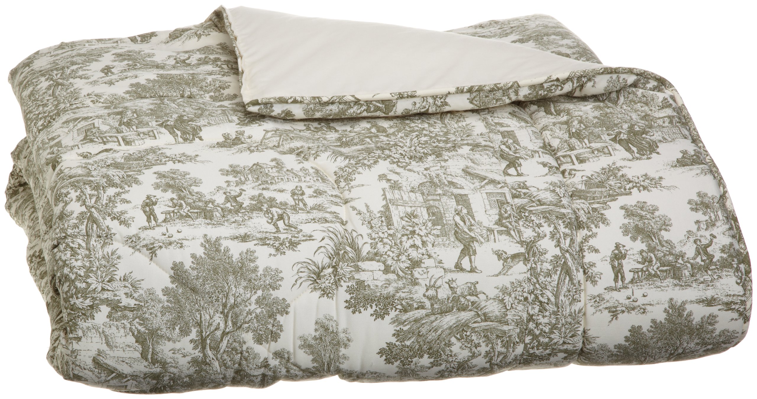 Ellis Victoria Park Toile Full Size Bed Comforter - Green Floral Design, Soft & Breathable Cotton Blend - Perfect for Bedroom Decor, Guest Room, Dorm, or Cozy Home Styling