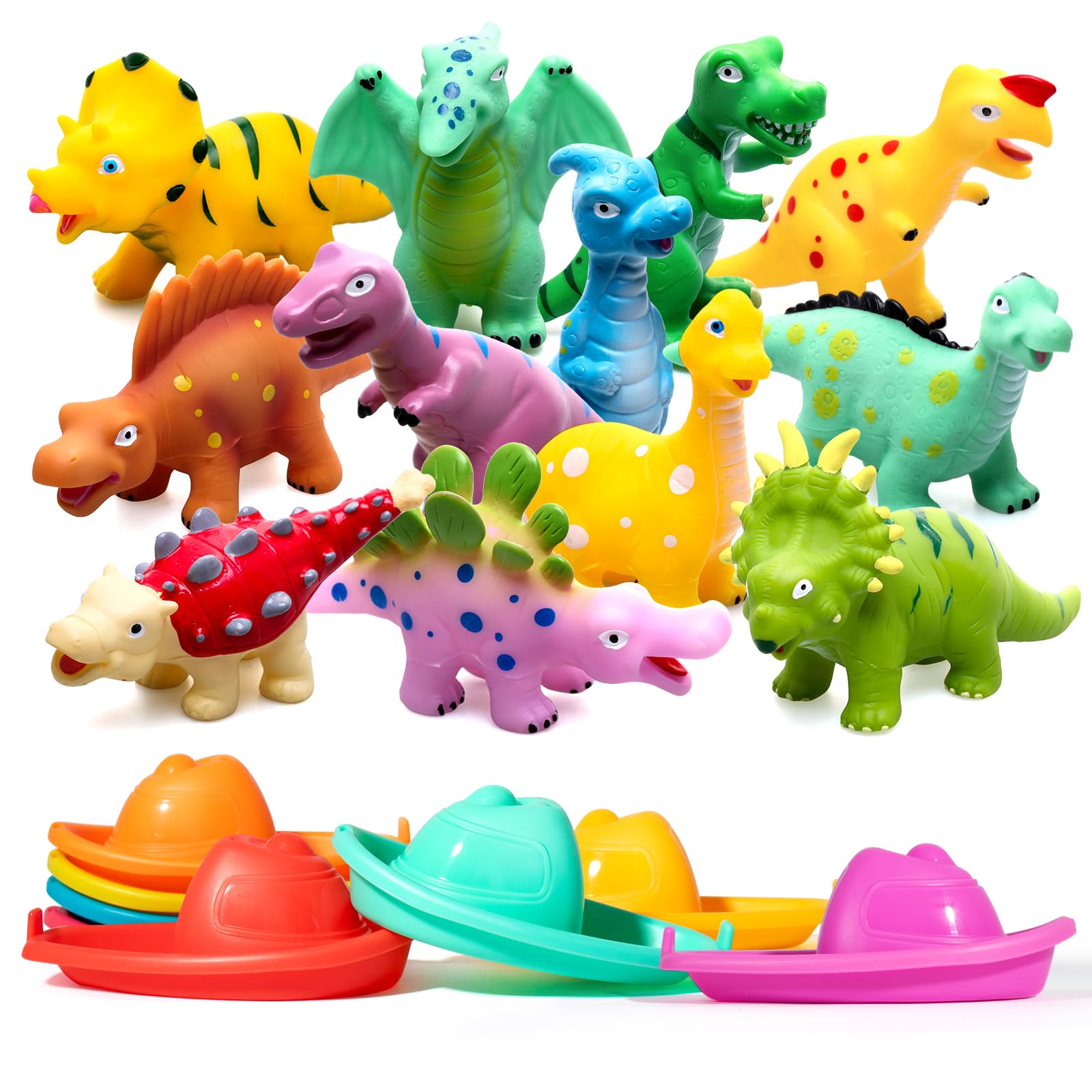 Dinosaur Bath Toys for Kids - No Hole Baby Shower & Pool Water Play Set - Fun Bath Time & Outdoor Splash Play