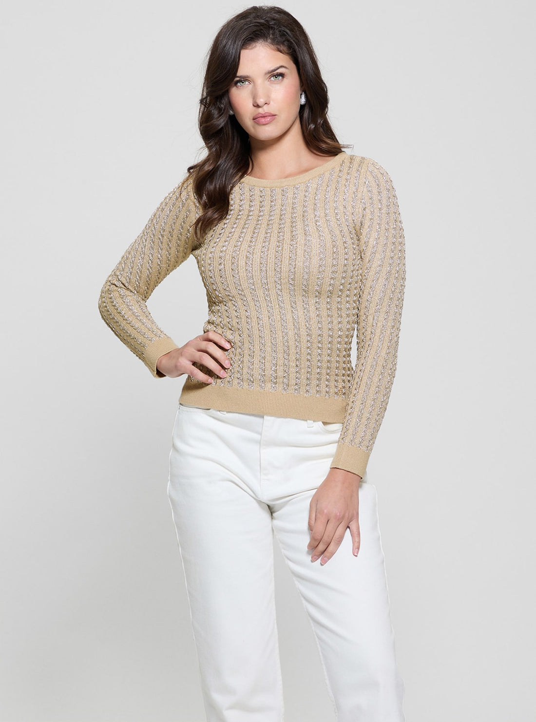 Beige Josie Knit Top for Women - Soft Casual Long Sleeve T-Shirt | Perfect for Fall Outfits, Layering & Everyday Wear