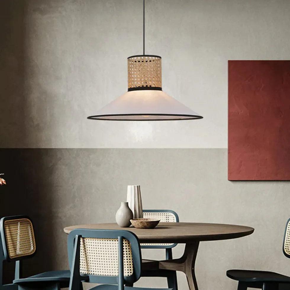 Rattan & PVC Mixed Materials Pendant Light - Modern Boho Ceiling Lighting Fixture for Dining Room, Bedroom, or Living Room Decor