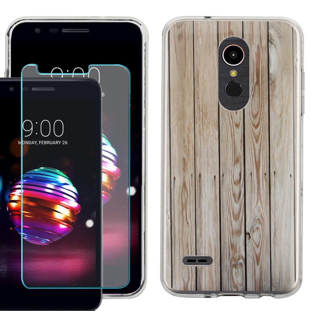 LG Phoenix Plus/Harmony 2 Phone Case - Slim TPU with Tempered Glass - Wood Print for Daily Protection