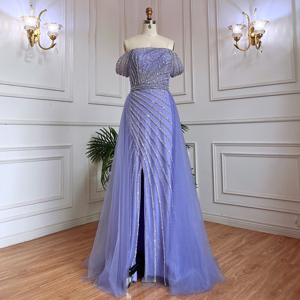 Serene Hill Blue Sexy Boat Neck Split Mermaid Elegant Beaded Arabic Evening Dress for Women - Wedding Party Gown 2025 LA71858 | Perfect for Formal Events, Prom Nights & Special Occasions