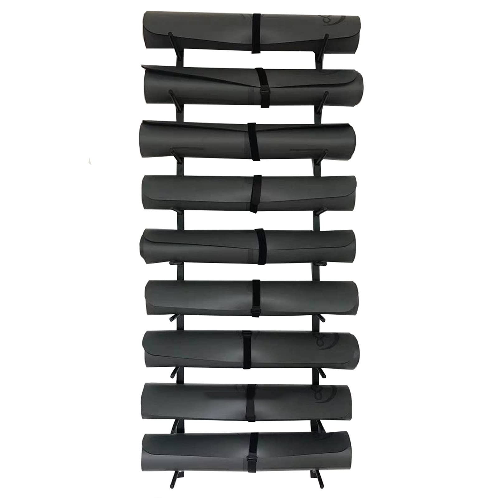 9-Tier Heavy Duty Metal Yoga Mat Rack Wall Mount - Large Capacity Foam Roller & Sports Equipment Storage Organizer for Home Gym (Black) - Perfect for Yoga Studios, Fitness Rooms & Closet Organization