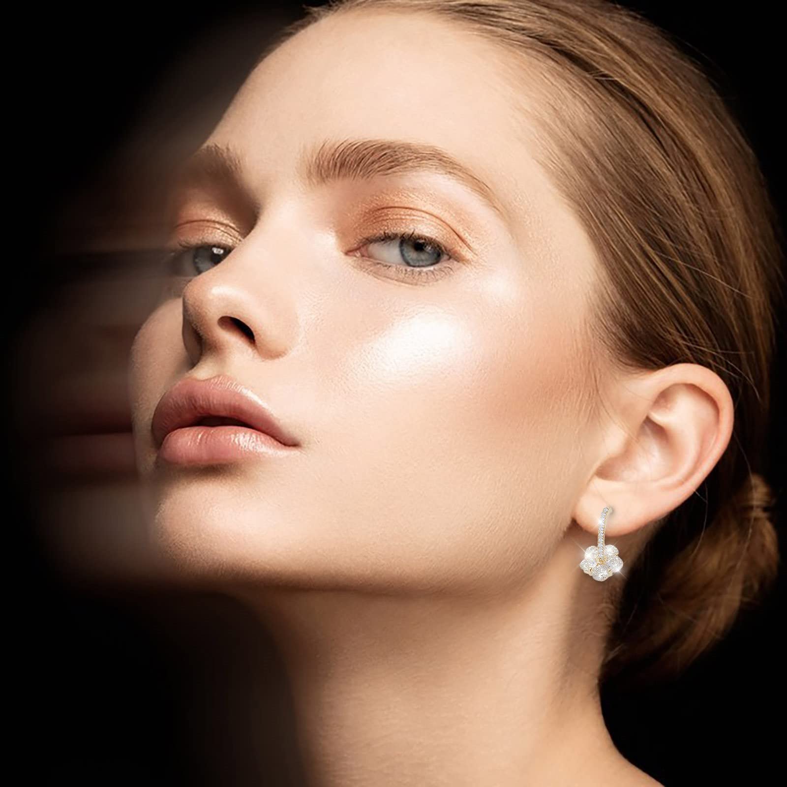 Crystal Petal Earrings - 2022 Trendy Long Drop Earrings with Fake Diamonds, Gold Hoop Earring Set for Multiple Piercings | Perfect for Parties, Weddings & Everyday Wear (One Size)