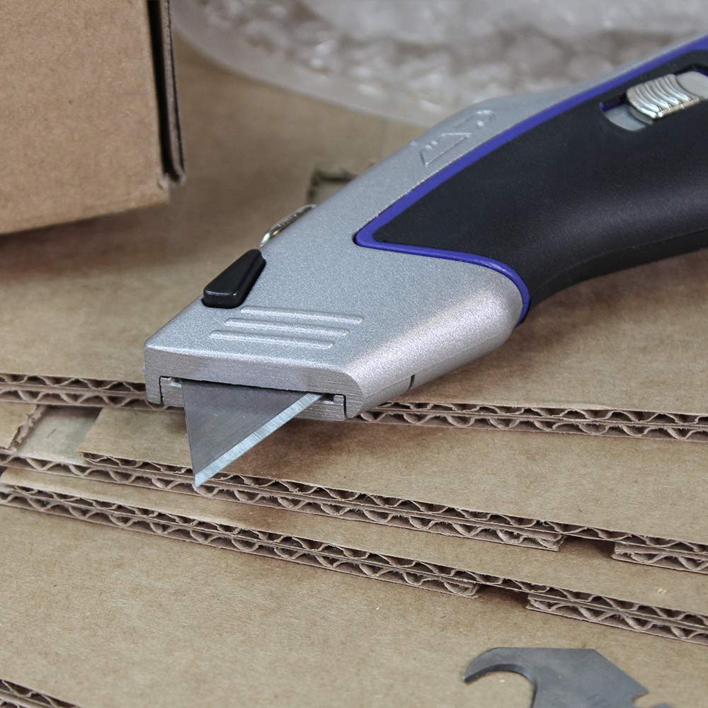 Professional Auto-Load Utility Knife - Heavy Duty Retractable Box Cutter with Safety Lock for Warehouse, Construction & DIY Projects | Sharp Blade for Cutting Cardboard, Carpet & Packaging Materials