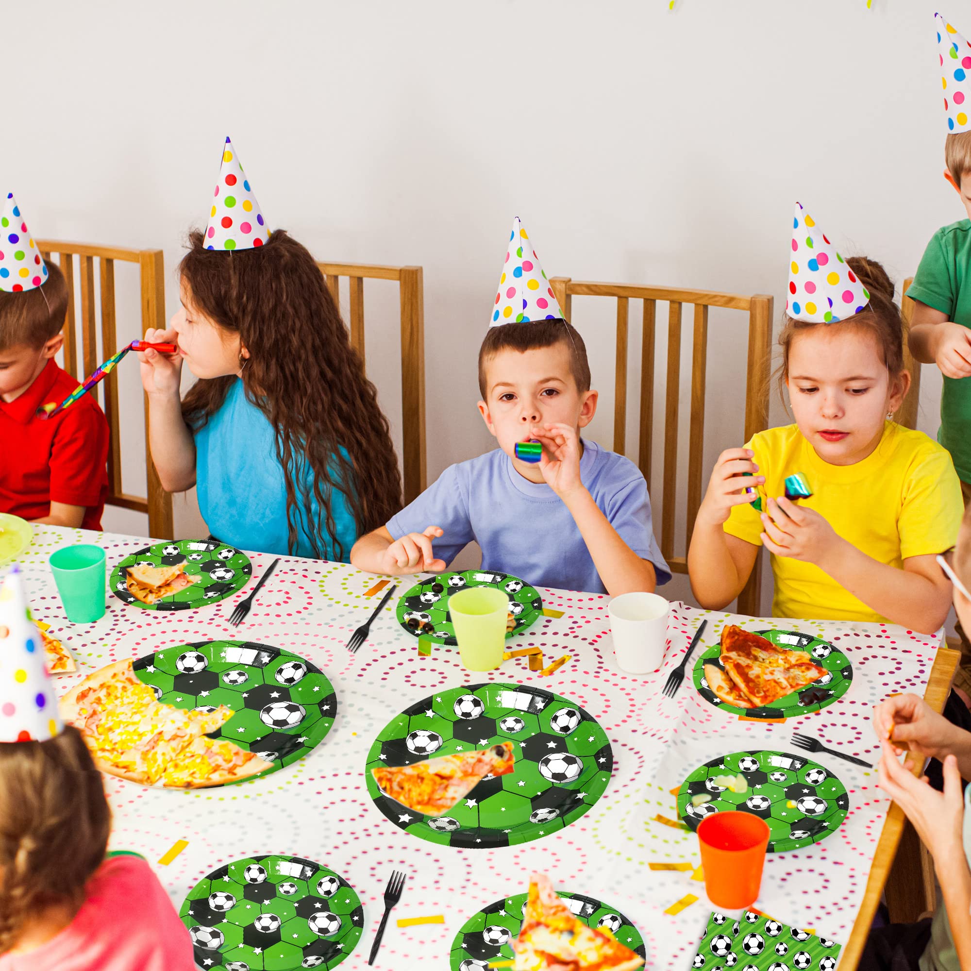 Soccer Party Supplies for 24 Guests - 96 Piece Set with Dinner Plates, Dessert Plates & Napkins - Themed Paper Plastic Plates for Boys Birthday Party, Game Day Decorations & Sports Celebrations