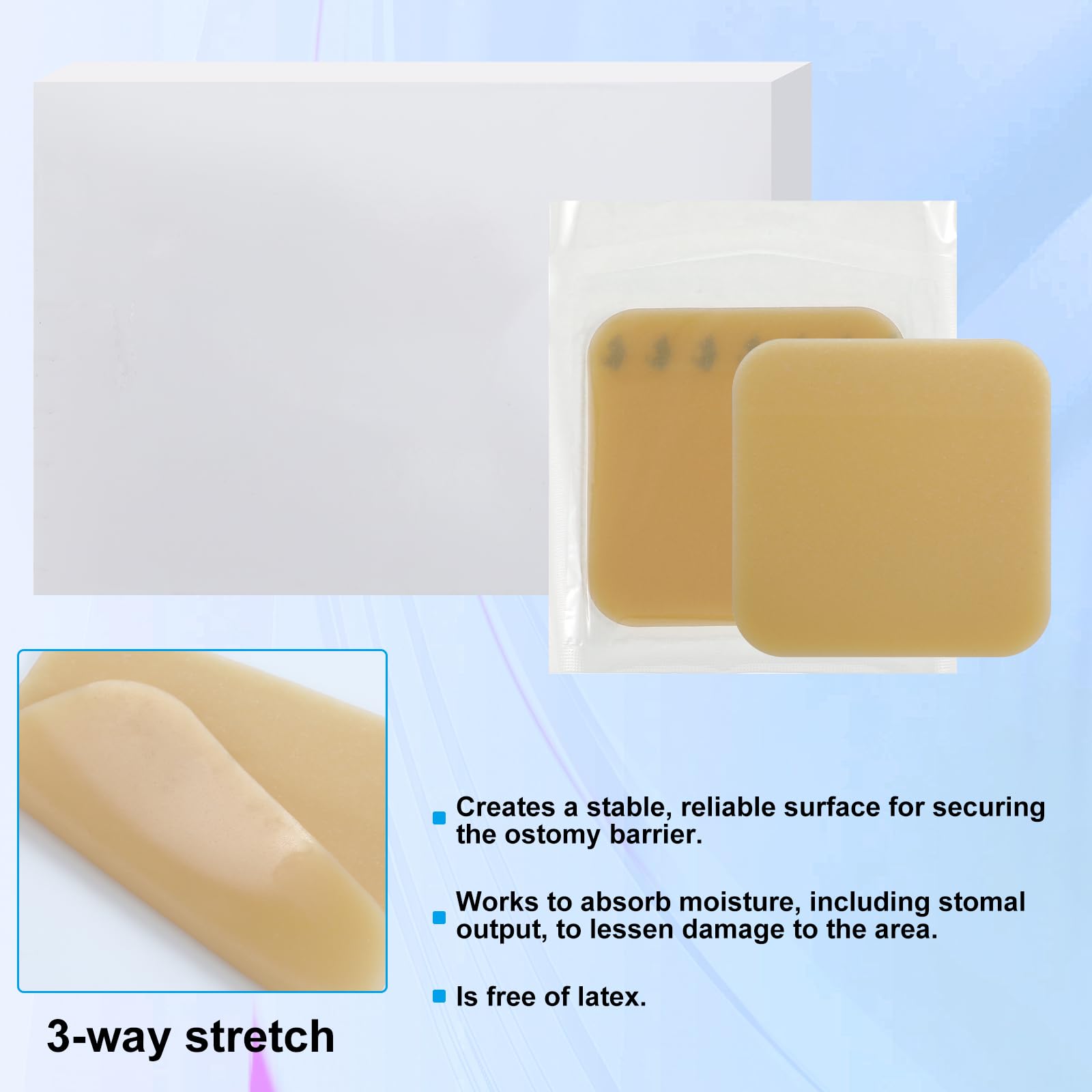 Geiserailie 20 Pcs 4x4 Inch Ostomy Skin Barrier Strips - Stoma Protective Sheets for Colostomy & Ileostomy Care | Elastic Adhesive Skin Barrier for Comfort & Leak Prevention | Ideal for Daily Use, Travel & Active Lifestyle