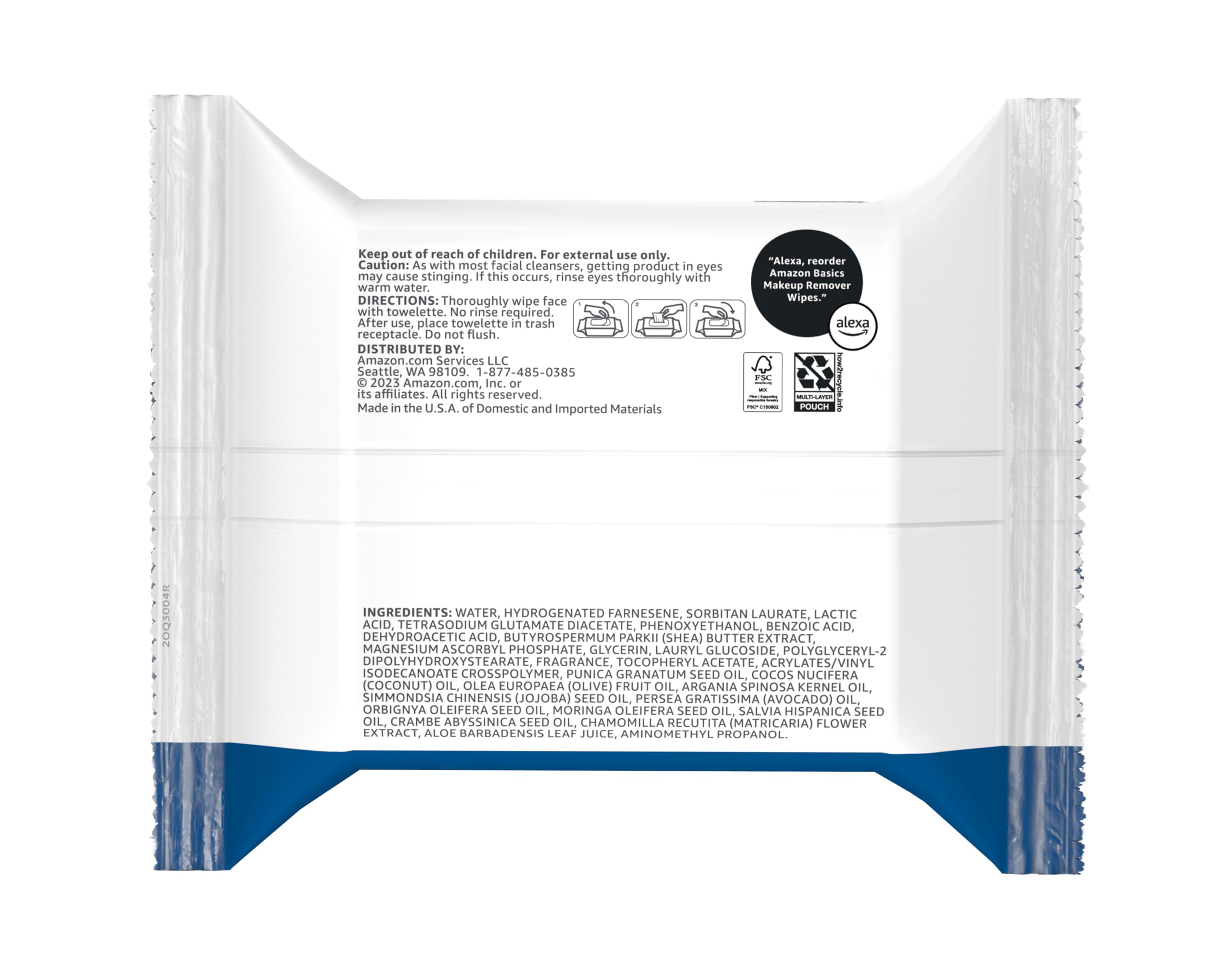 Amazon Basics Makeup Remover Wipes - 25 Count, Gentle & Hypoallergenic Facial Cleansing Towelettes for All Skin Types | Perfect for Travel, Gym & Daily Skincare Routine