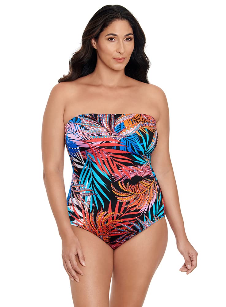 Longitude Women's One Piece Swimsuit - Side Shirred Bandeau Soft Cup Bathing Suit for Beach, Pool & Vacation | Plus Size Swimwear for Women
