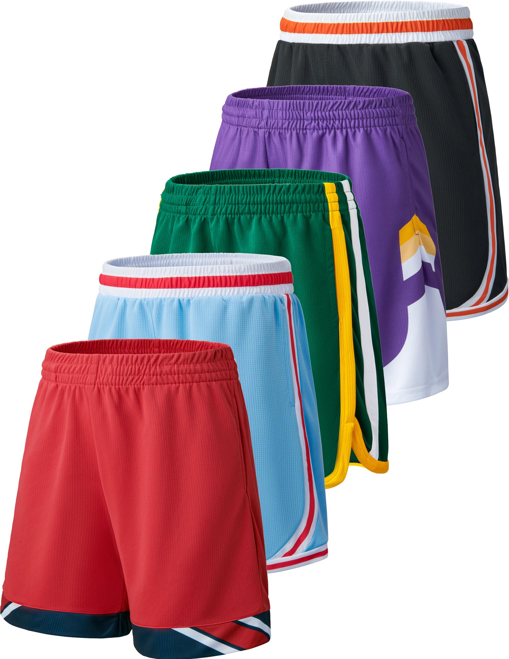 Liberty Imports 5 Pack Boys' Athletic Basketball Shorts - Breathable Mesh Fabric with Pockets, Quick Dry Activewear for Youth Sports & Casual Wear