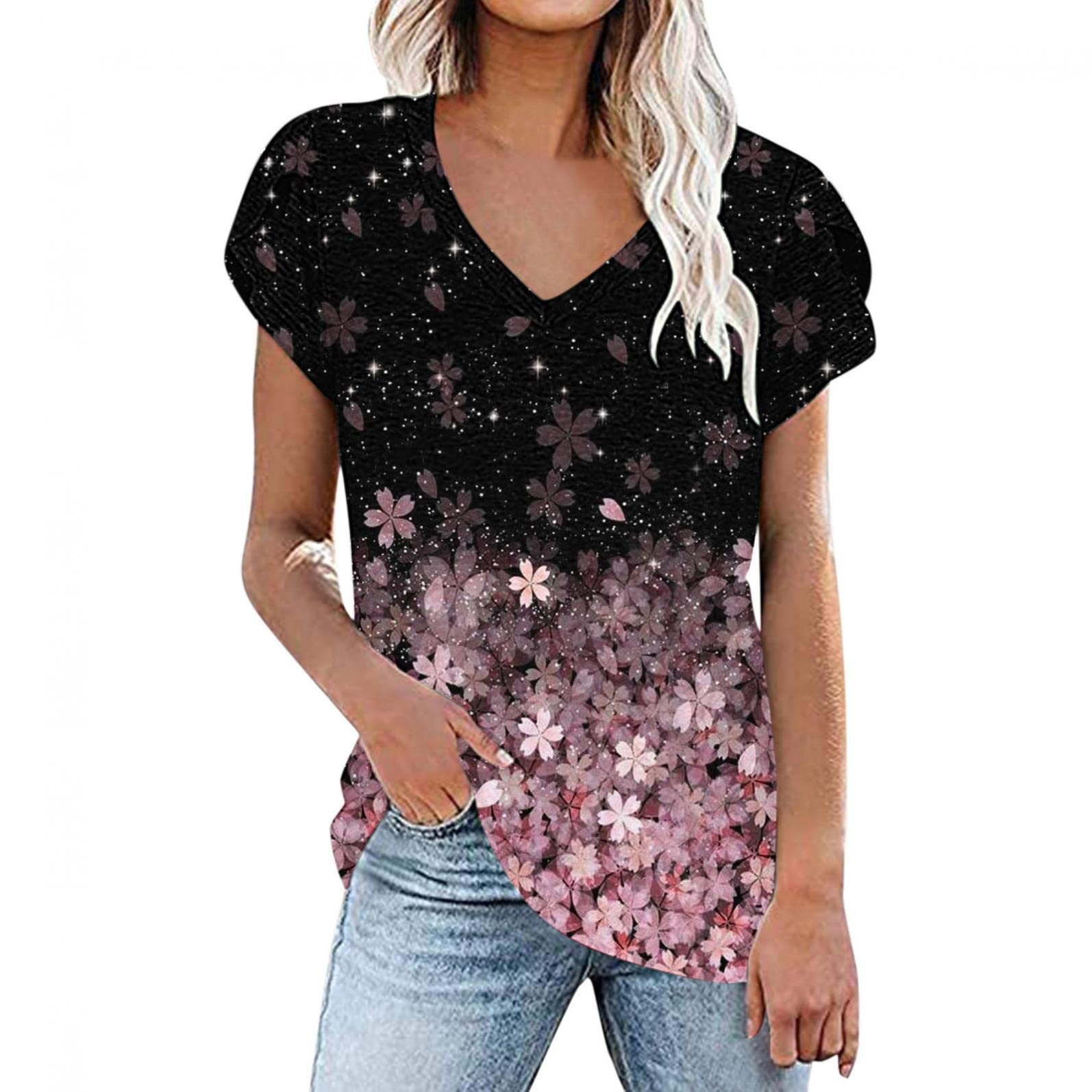Gibobby Women's Ruffle Short Sleeve V-Neck T-Shirt - Casual Loose Fit Blouse for Everyday Wear, Summer Outfits & Office Casual Style