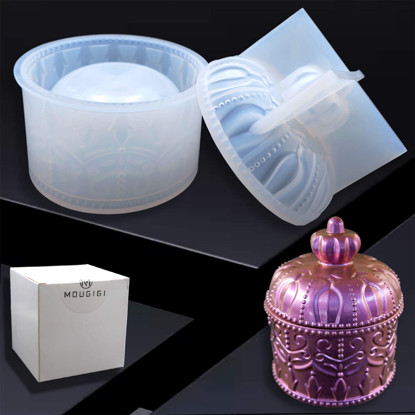 MOUGIGI Resin Box Mold - DIY Silicone Jewelry Storage Container & Decorative Crown Jar Mold for Resin Crafts | Perfect for Handmade Jewelry, Home Decor, and Gift Making