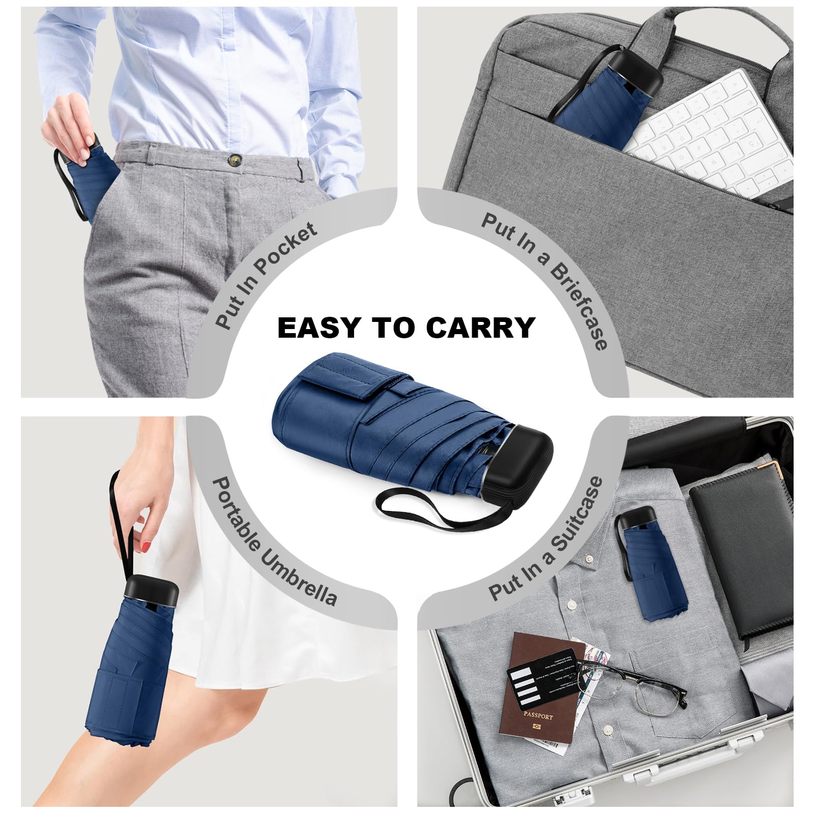 LEAGERA Mini Compact Umbrella for Women - Small Travel Umbrella, Waterproof & Windproof, Fits in Purse & Pocket - Perfect for Light Rain, Daily Commute & Outdoor Activities