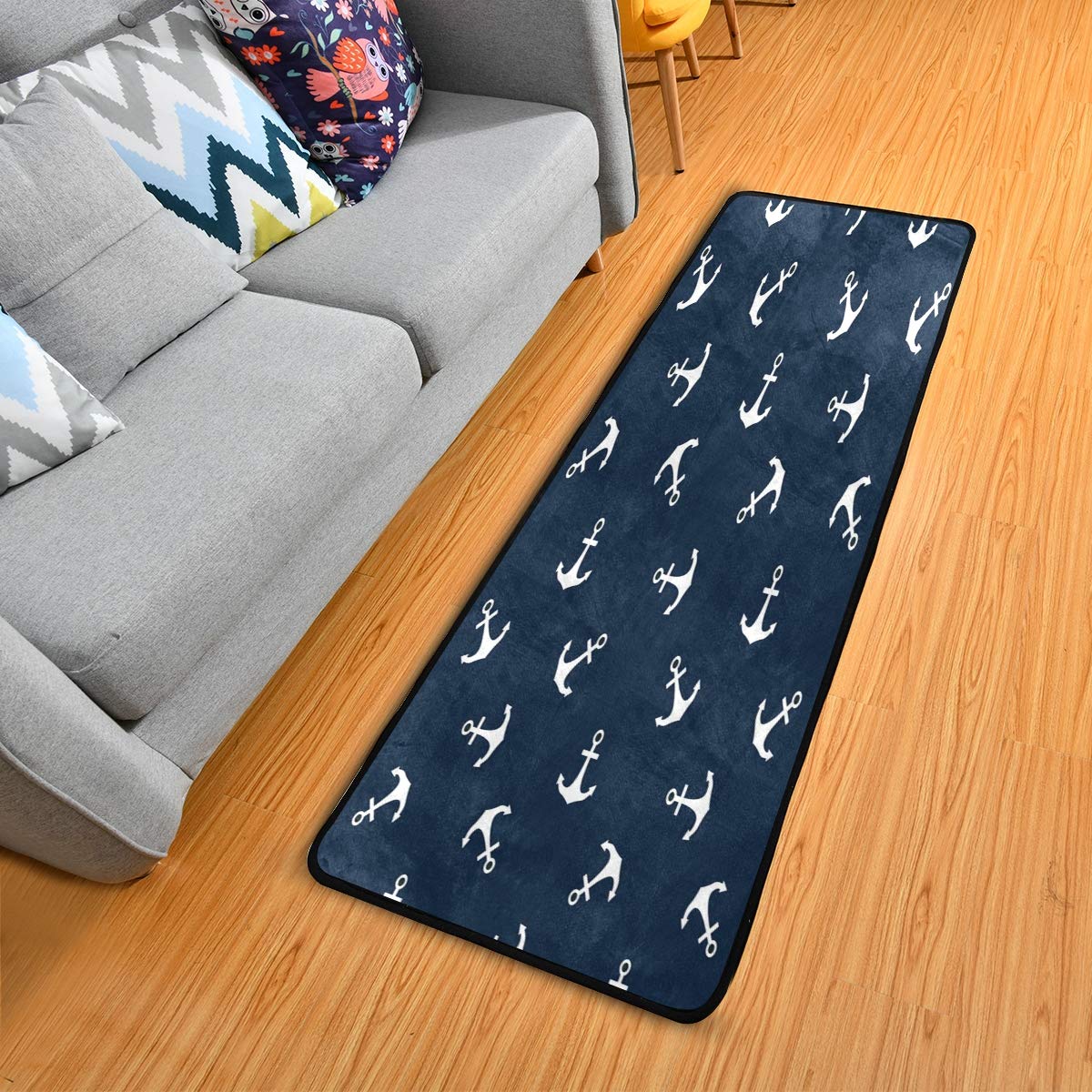 ALAZA Nautical Anchor Ocean Sea Collection Area Rug - 2' x 6' Non-Slip Floor Mat for Living Room, Bedroom, Kitchen - Coastal Decor for Beach House, Boat, or Seaside Themed Spaces