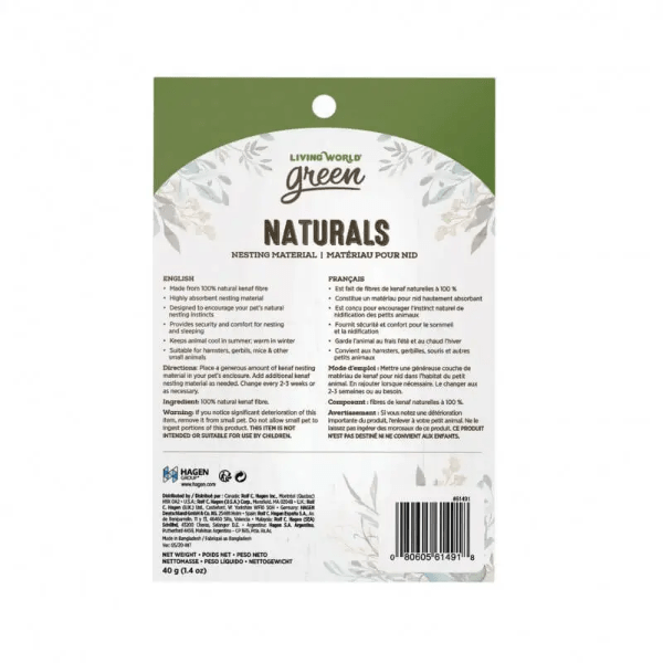 Living World Green Naturals Kenaf Fiber Nesting Material for Small Pets - Safe & Natural Bedding for Hamsters, Birds & Rodents - Perfect for Cage Lining & Nest Building