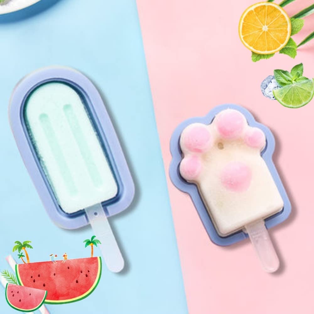 Best Silicone Popsicle Molds 2-Pack - Easy Release Homemade Ice Cream Makers, Reusable DIY Popsicle Molds for Kids & Adults (Blue Classic & Paw Prints) - Perfect for Summer Treats, Parties & Healthy Snacks