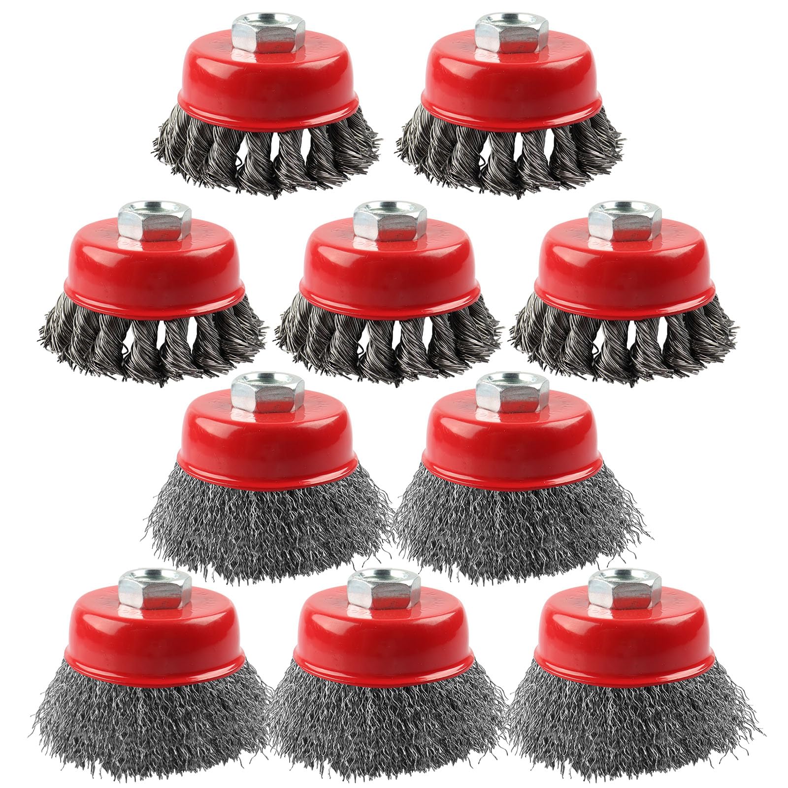 Rocaris 10 Pack Wire Cup Brush for Angle Grinders - 4.5 Inch Twisted Knotted & Coarse Crimped Wire Wheels for Metal Cleaning, Rust Removal & Surface Preparation | Perfect for DIY Projects, Automotive Repair & Industrial Applications