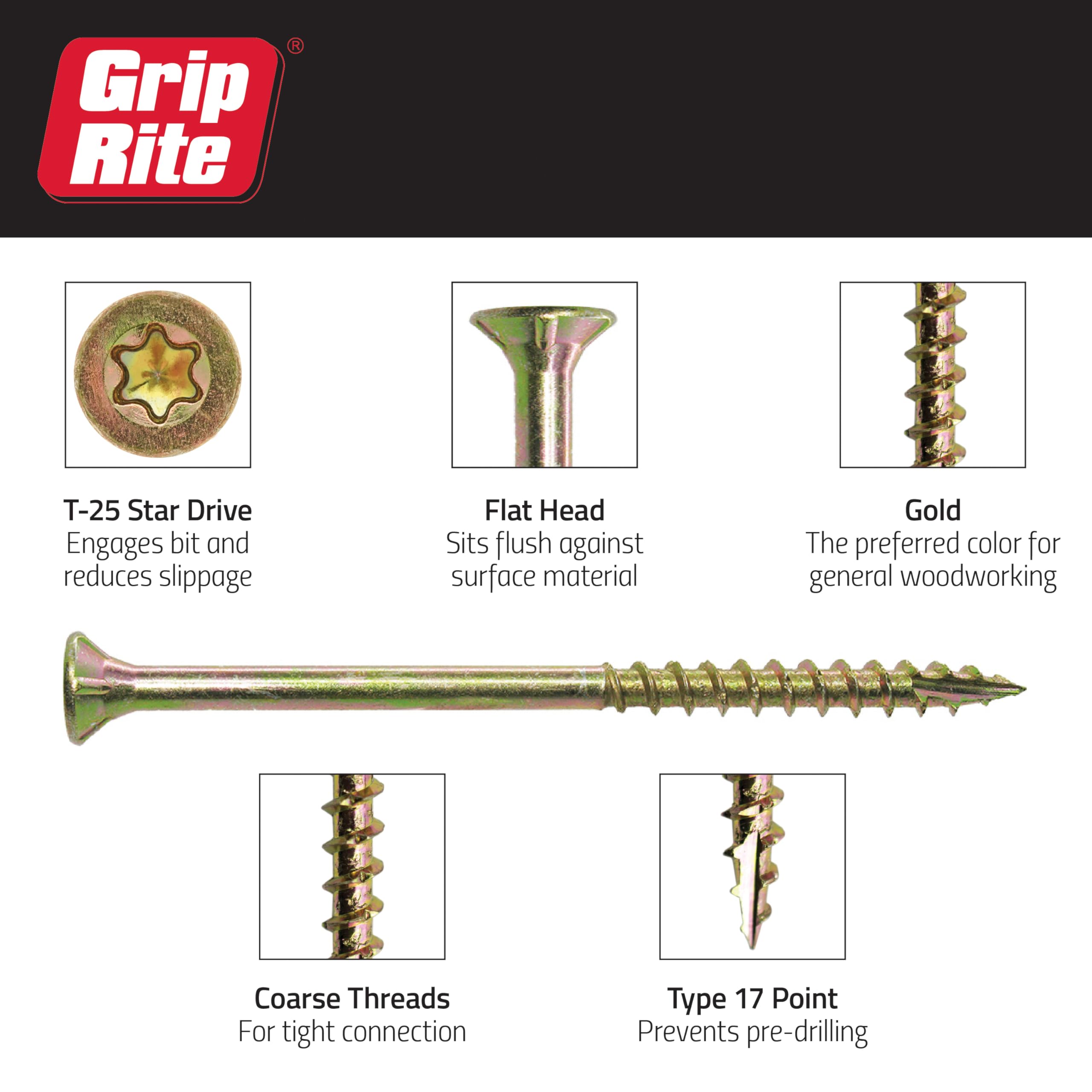 Grip Rite Prime Guard 134GCS1 T25 Star Drive Construction Screws with Type 17 Tip, 8 x 1-3/4 Inch, 1-Pound Box - Ideal for Framing, Decking, and Outdoor Projects