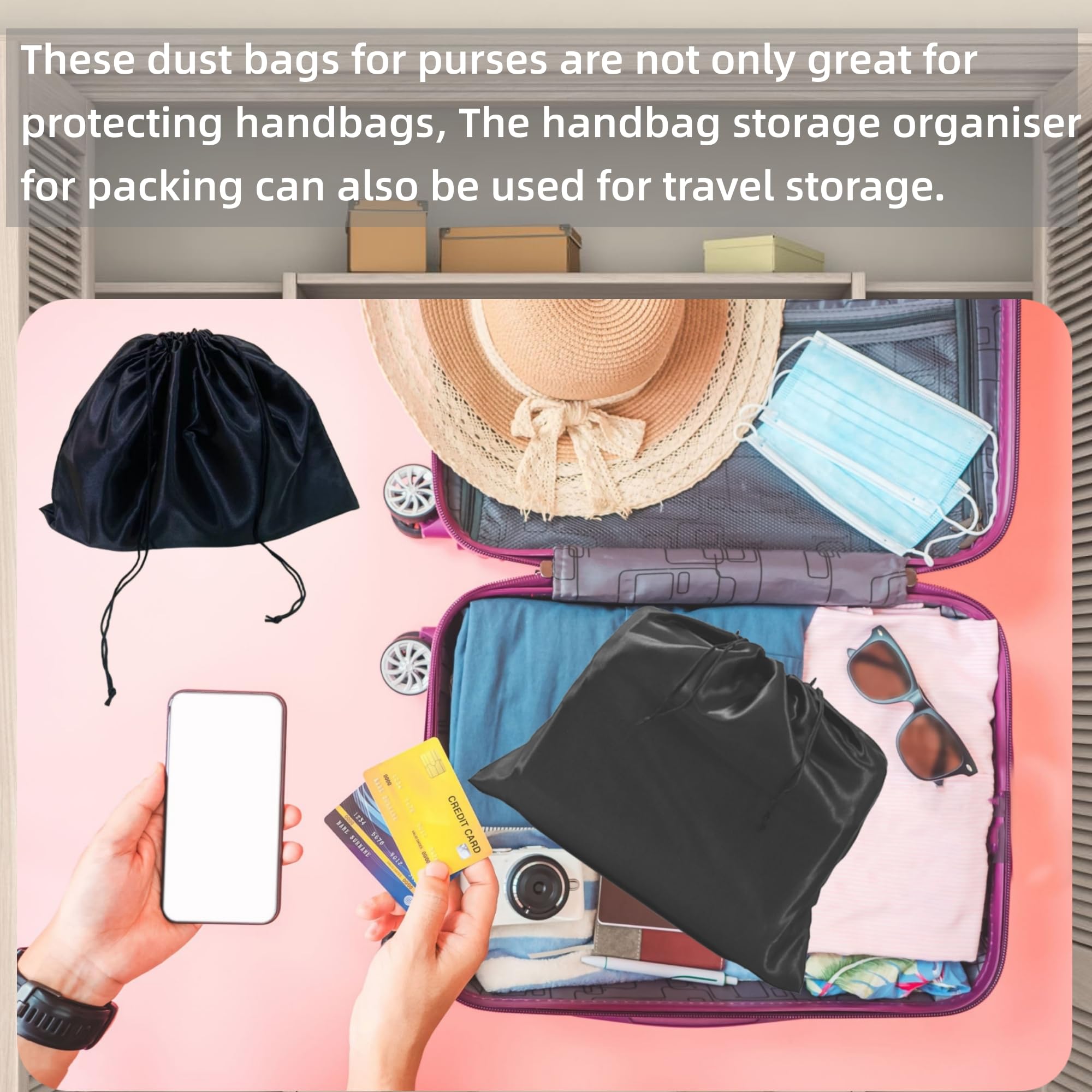 3 Pack Luxury Silk Dust Bags for Handbags, Purses, Shoes & Boots - Premium Drawstring Storage Covers for Closet Organization & Travel Protection